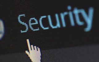 Security Button With Hand Pointer On Dark Background