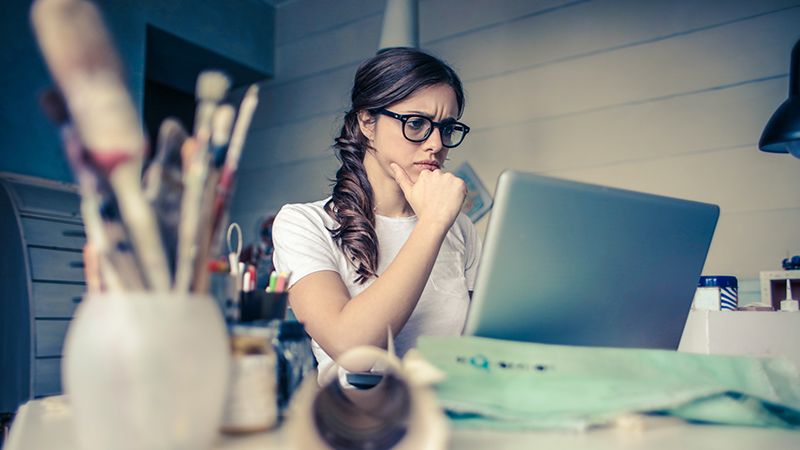 Women Thinking On Computer